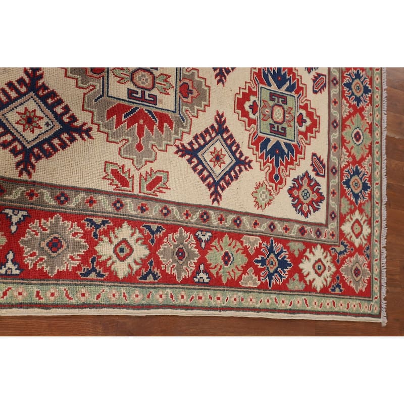 Beige / Ivory Kazak Area Rug Hand-Knotted Oriental Wool Carpet - 3'9" x 5'10"
