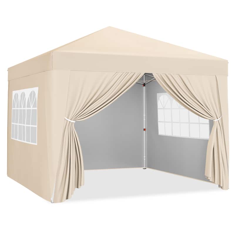 Yaheetech 10x10ft Pop Up Canopy with Sidewall Window for Marketing - Beige
