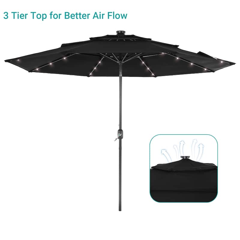 BONOSUKI 3 Tiers Patio Market Umbrella w/Solar Lights and Tilt button