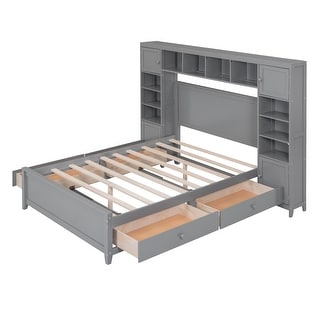 Full Size Wooden Storage Bed with All-in-One Cabinet and Shelf, Black
