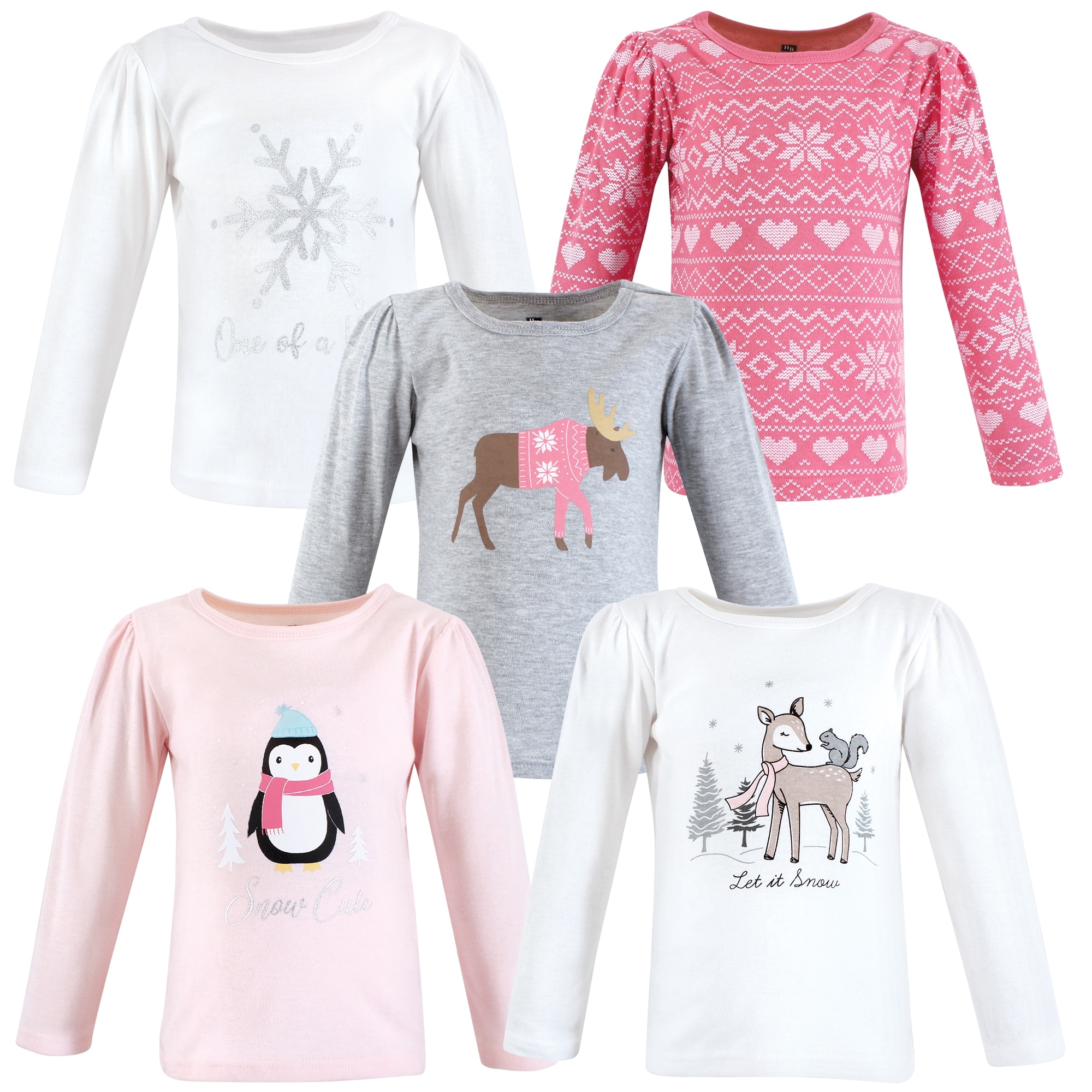 Hudson Baby Toddler Girl Long Sleeve T-Shirts, Girl Winter Animals