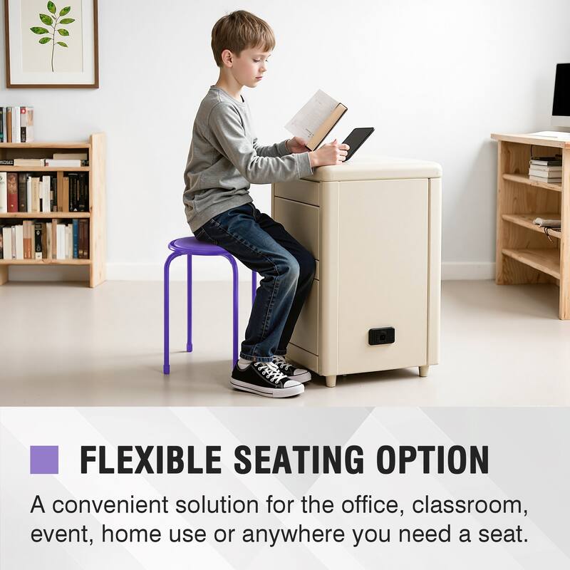 VECELO 6-Pack Stacking Stools for Living Room Backless Round Stools Set Indoor Outdoor Use with Metal Frame & Non-Slip Feet