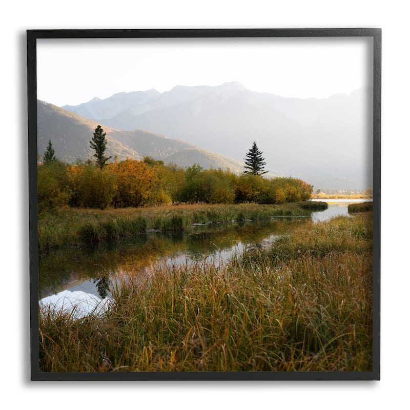 Stupell Soothing Grassy Bog Stream Mountains Landscape Framed Wall Art - Green