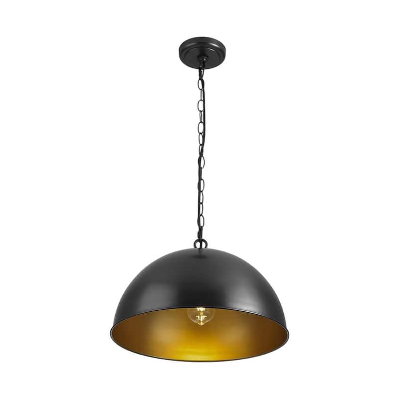 Retro Scandinavian Black Oversized Metal Dome Pendant Light