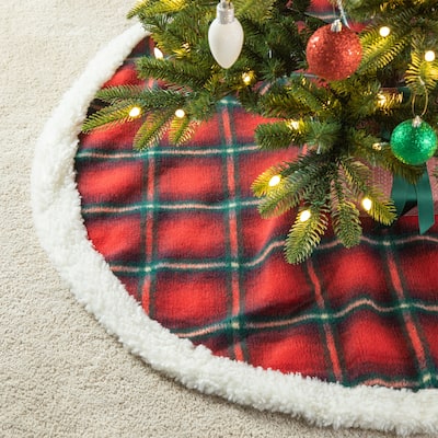 Glitzhome 48"D or 60"D Reversible Classic Plaid Flannel Christmas Tree Skirt