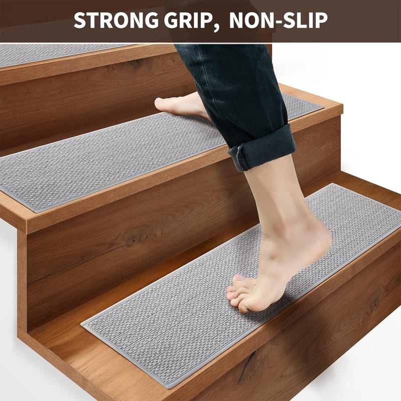 15pcs Upgraded Self Adhesive Backing Non Slip Stair Carpets, Linen Stair Treads for Indoor 30x8 in - 6' x 7'