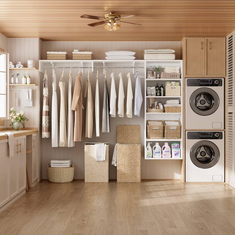 Cimly Over Washer and Dryer Storage Organizer, 8FT Wall Mounted Laundry Room Closet System with Hanging Rods