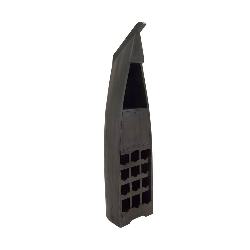 Brown Wood 12 Bottle and 2 Shelf Boat Standing Wine Rack with Foldable Tray