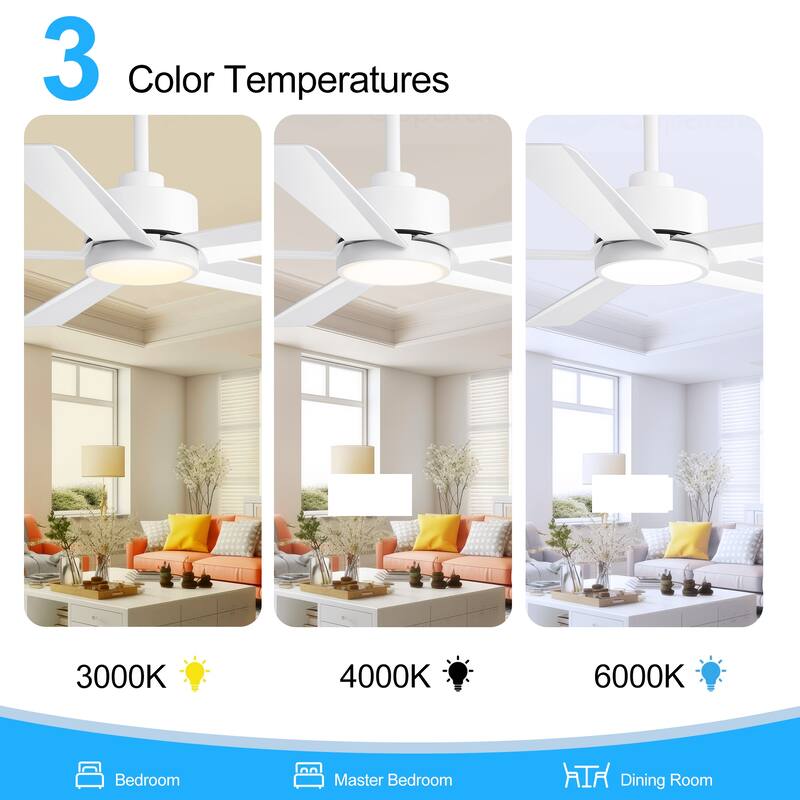 Breezary 65"/52"/42" 5-Blade LED Ceiling Fan with Light Kit and Remote