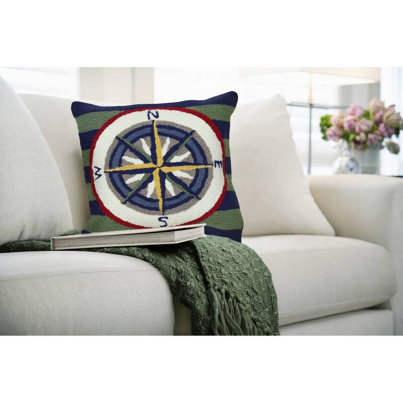 Liora Manne Frontporch Striped Compass Indoor/Outdoor Pillow - Accent - 18" x 18" - Polyester - Multi