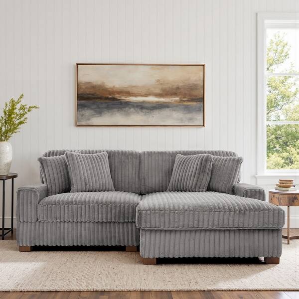 Anne 81" W Comfy Upholstered Plush Corduroy Modular Sectional Sofa