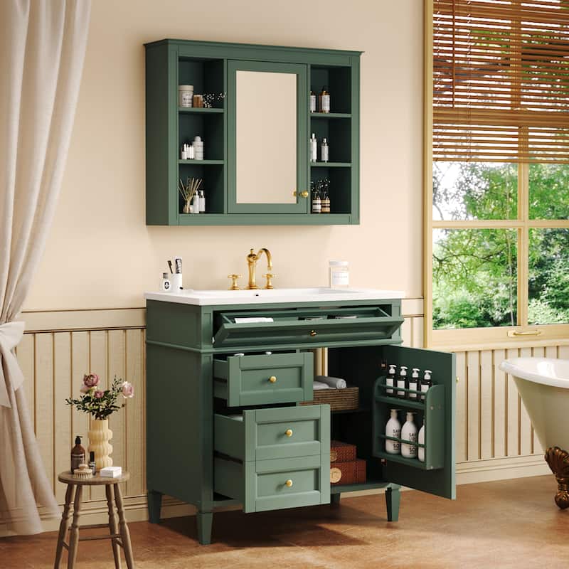 36 inch MDF Bathroom Vanity with Medicine Cabinet, Mirror Cabinet - 36" x 33" x 18"