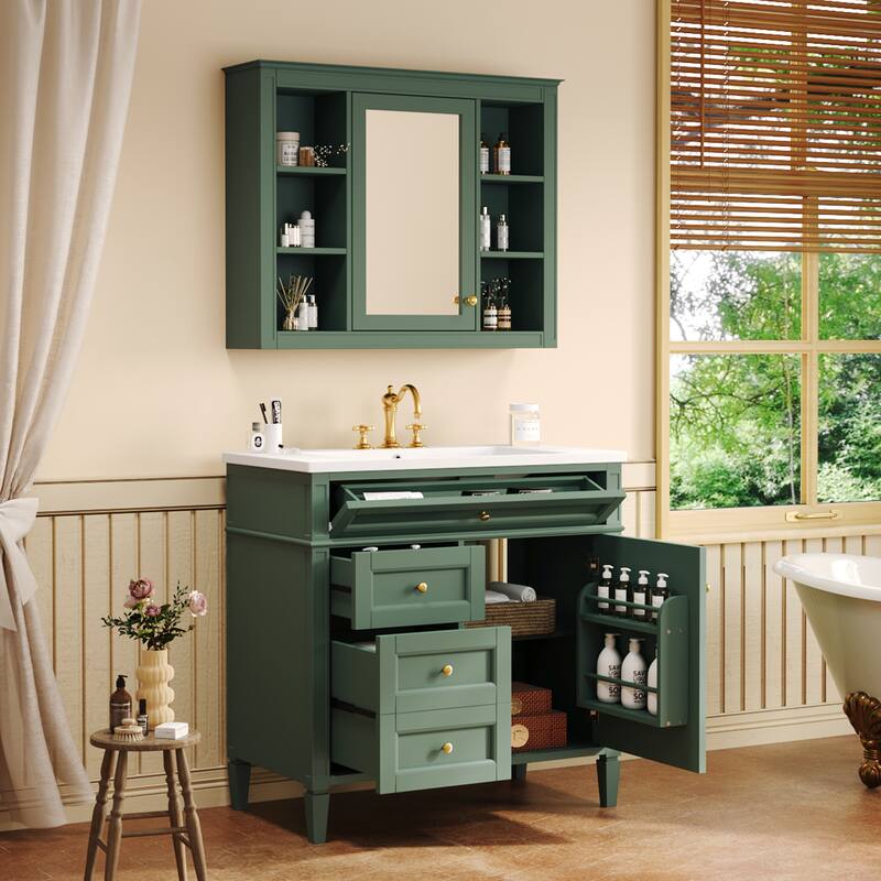 Roomfitters 36 Inch Bathroom Vanity with Sink and Mirror Cabinet, Storage Cabinet with 2 Doors and 4 Drawers
