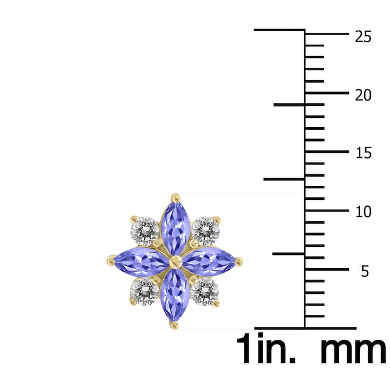 Marquee 1 Carat TW Tanzanite and Diamond Flower Earrings in 10K Yellow Gold
