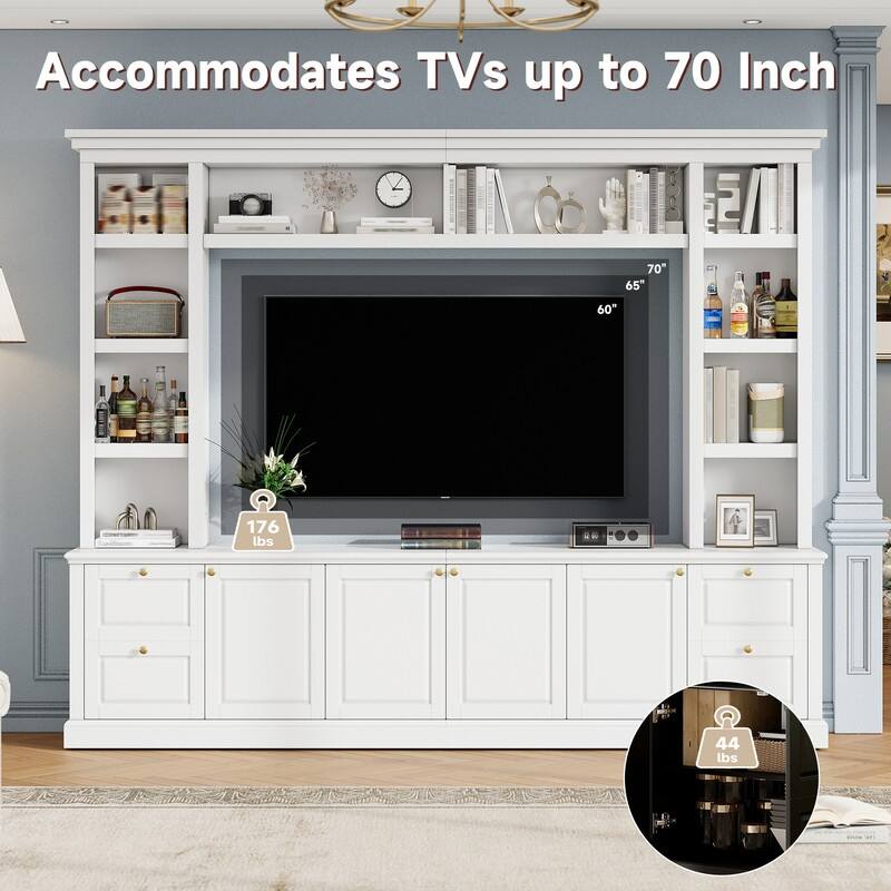 Mid-Century Modern Wall Unit Entertainment Center With Bookshelf For Tvs Up To 70", 94.8" TV Stand With Adjustable Shelf