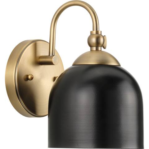 Dalton Collection One-Light Vintage Brass Metal Shade Vanity Light - 5.5 in x 7.37 in x 9 in