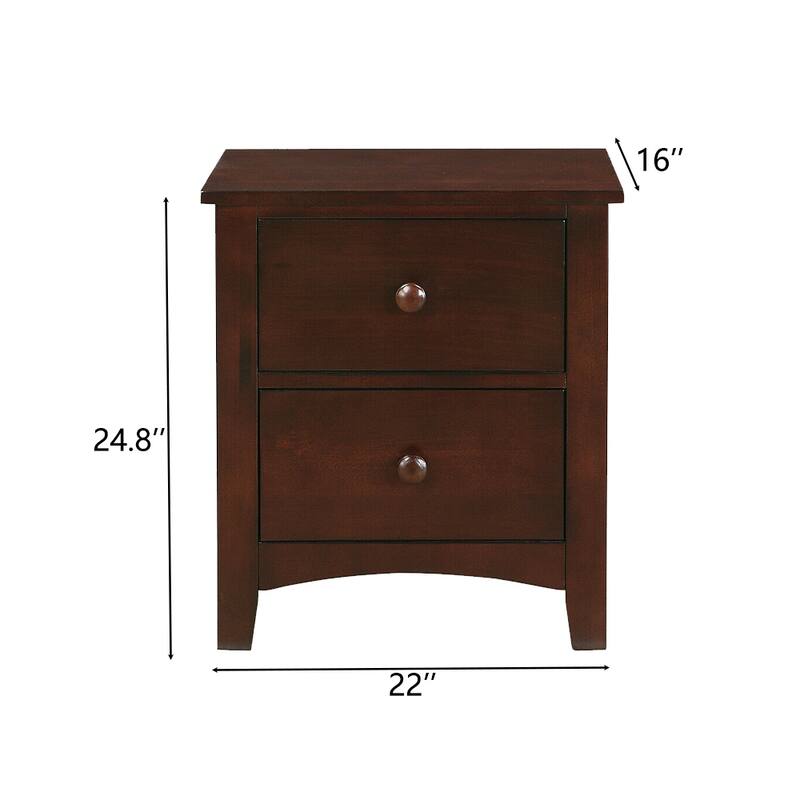 2-Drawer Traditional Design Solid Wood Nightstand 24.8 in. H X 22 in. W X 16 in. D