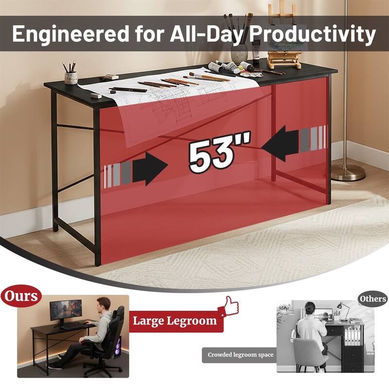 Computer Desk, 40-63 Inch Home Office Desk, Gaming Writing Work from Home Study Desk, Large Legroom, Sturdy Metal Frame