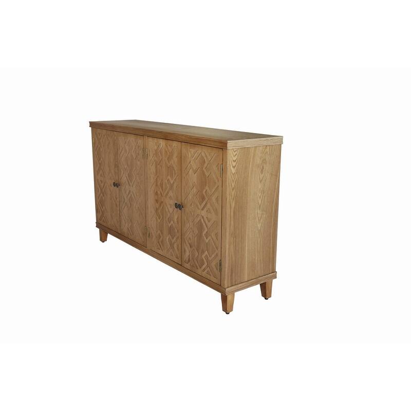 59" Accent Buffet Cabinet with 4 Doors,Natural Wood Buffet Media Console for Living Space