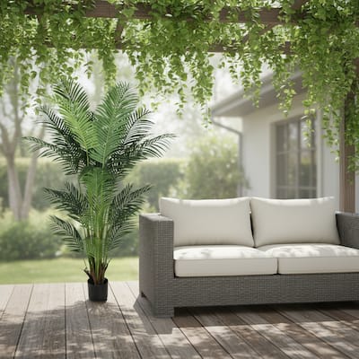 HomeRoots 73" Green Artificial Palm Tree in a Black Pot - 7.48 in. x 72.83 in. x 7.48 in.