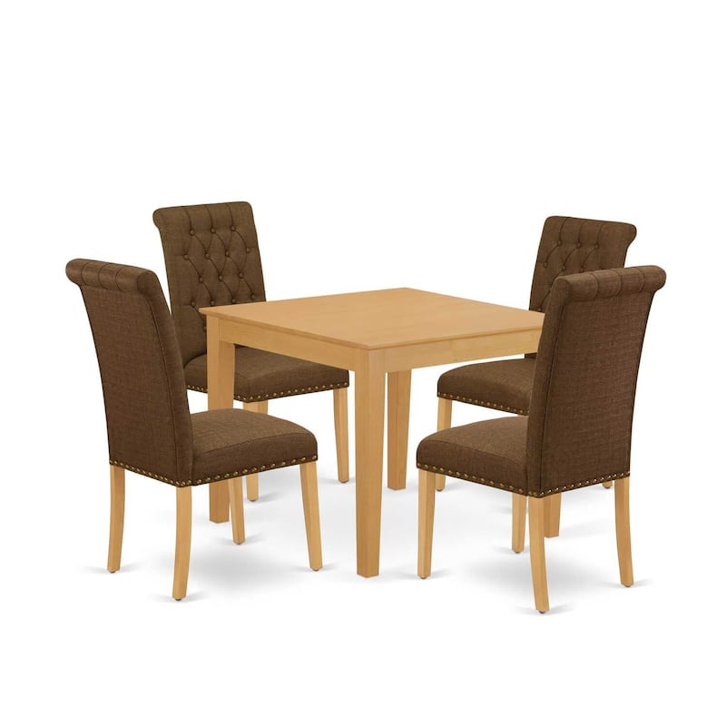 HomeStock 5-Pc Natural Oak Finish Solid Wood Top - Square Dining Room Set - Seats 4