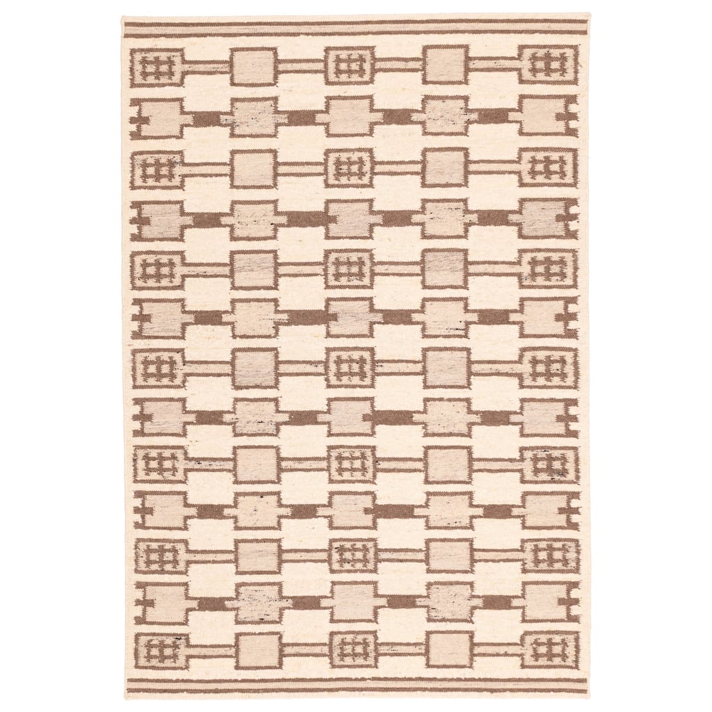 ECARPETGALLERY Flat-Weave Marrakech Cream Wool Kilim - 5'3 x 7'9