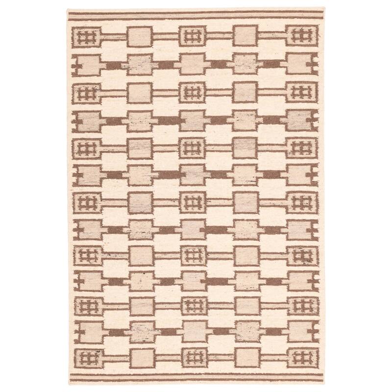 ECARPETGALLERY Flat-Weave Marrakech Cream Wool Kilim - 5'3 x 7'9