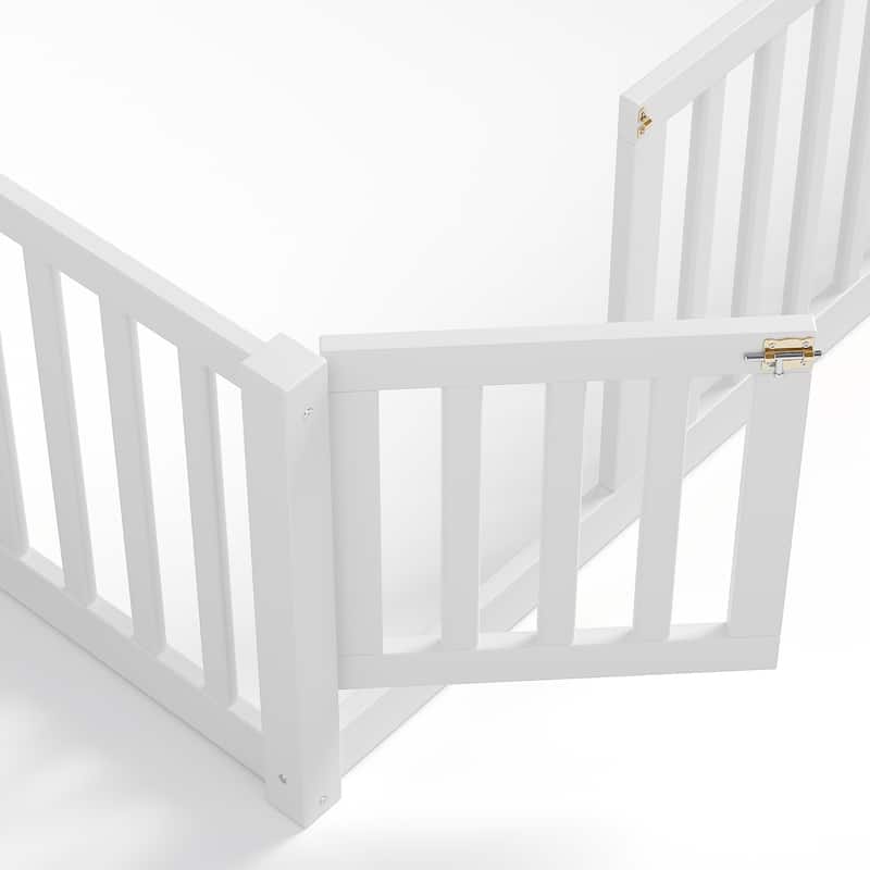 Montessori Floor Bed with Safety Guardrails & Door, Kids Low Profile Frame, Available in Queen/Full/Twin