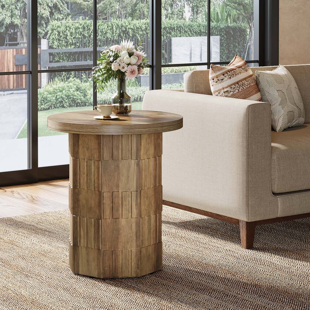 Round End Table, Farmhouse 24.8-Inch Tall Side Table