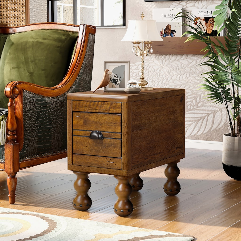 Solid Wood End Table, Rectangle 23.6 inch Narrow Side Table