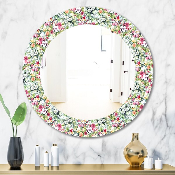 Designart 'Green Flowers 6' Traditional Mirror - Frameless Oval or ...