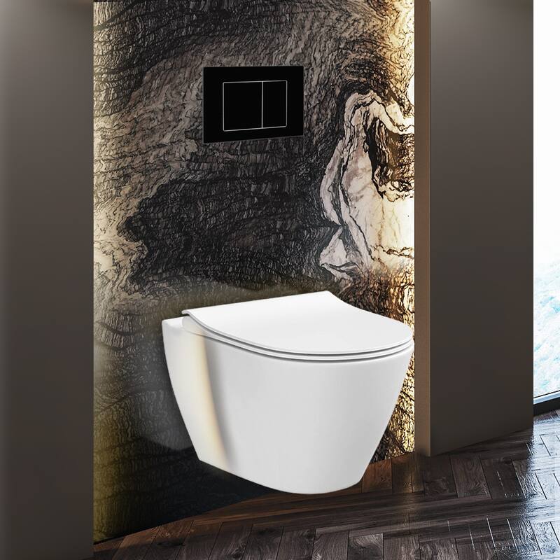 Toilet Combo Set - Toilet Bowl With Soft-Close Seat, 2"x 6" Concealed Tank And Carrier System, Push Buttons Included. - Black Square - Push Plates (Plastic)