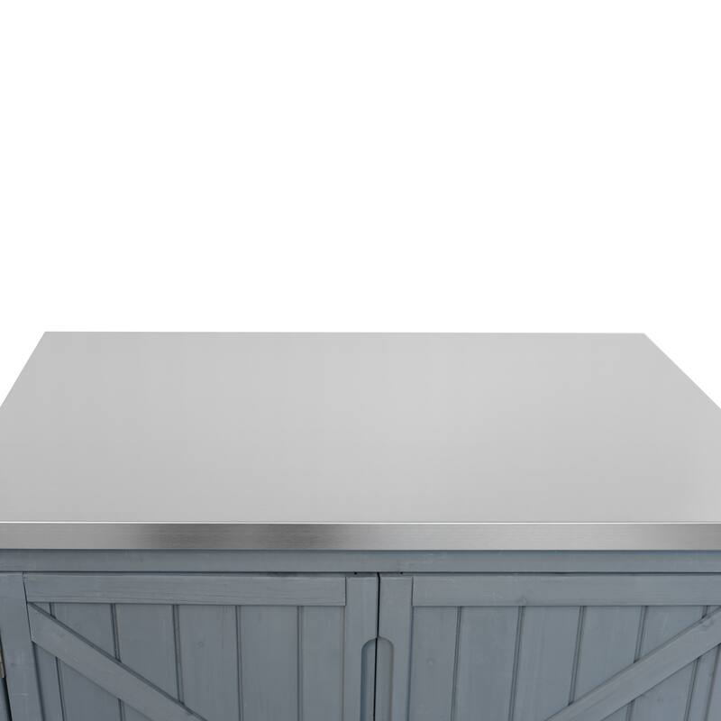 42 Inch Outdoor Kitchen Island Fir Wood Cabinet Stainless Steel Top with Shelf