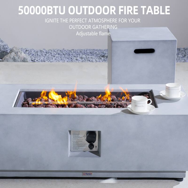 Outdoor Terrafab Composite Fire Pit Table & Propane Tank Side Table Set with Rain Cover
