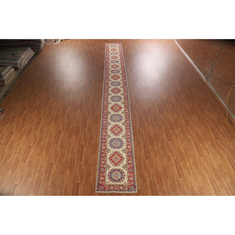 Kazak Runner Rug Handmade Hallway Wool Carpet - 2'10" x 25'6"
