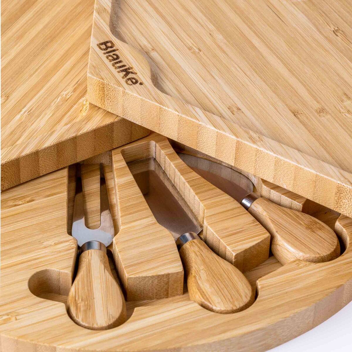 BlauKe® Bamboo Cheese Board and Knife Set Swiveling Charcuterie Board