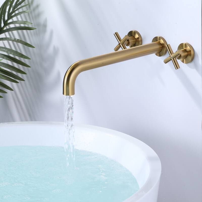 WOWOW Modern Cross-Style Dual-Handle Wall-Mounted Bathtub Faucet