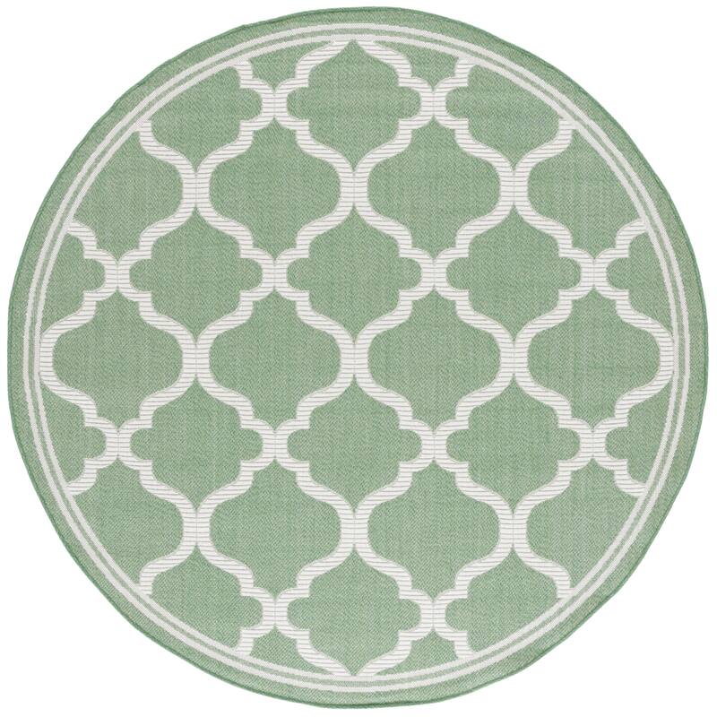SAFAVIEH Bermuda Washable Edelt Indoor/ Outdoor Waterproof Rug - 6'7" Round - Green/Ivory
