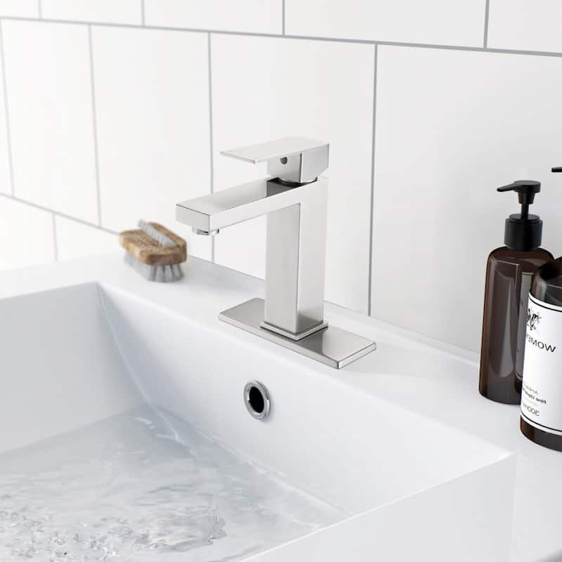 Single Hole Faucet with Deck Bathroom Sink - Brushed Nickel