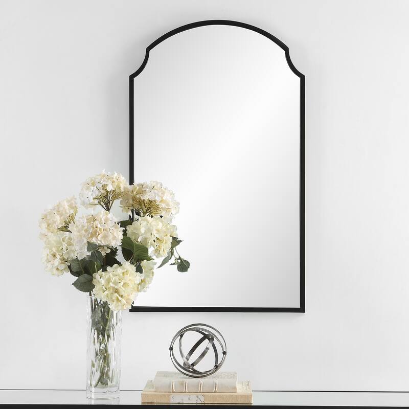 Copper Grove Satin Black Decorative Arched Wall Mirror