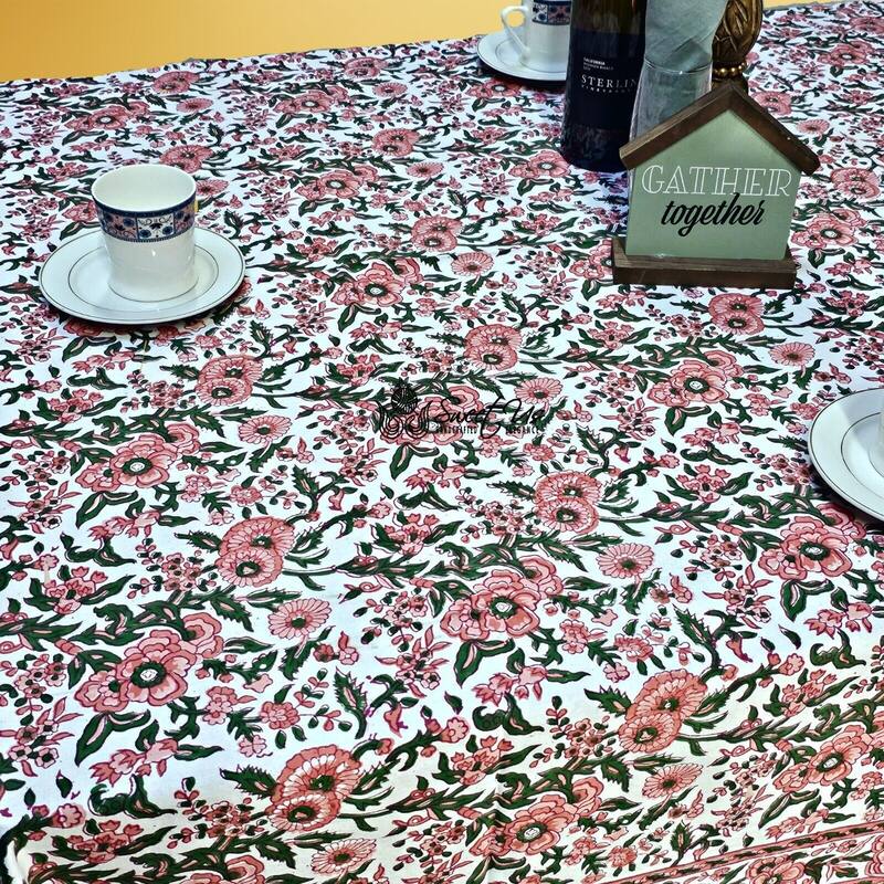 Cotton Floral Block Print Tablecloth Collection