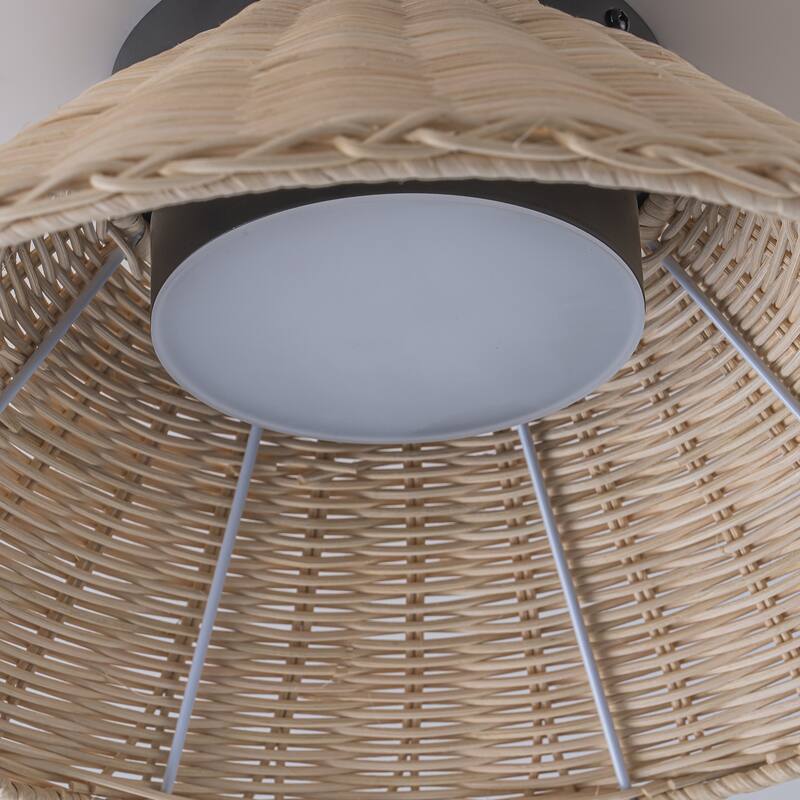 Modern Farmhouse Woven Rattan Umbrella Cone-Shaped Flush Mount Integrated LED Ceiling Light - Beige - 13.4"W x 4.5"H