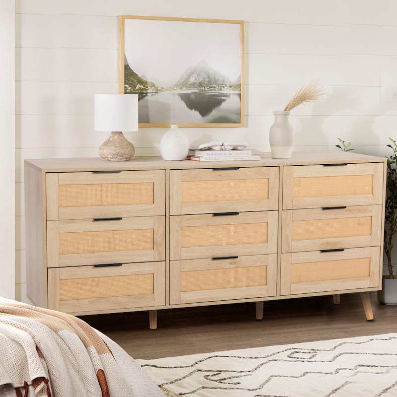 9 Drawers Rattan Chest Of Dresser Storage Tower Cabinet - Natural