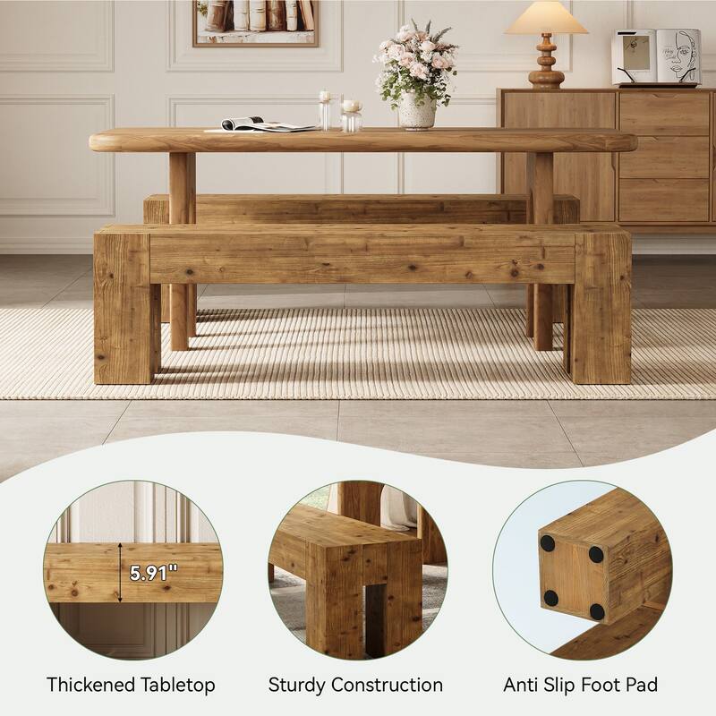 Solid Wood Dining Bench, 63" Extra Long Kitchen Table Bench for Dining Room, Kitchen, Restaurant