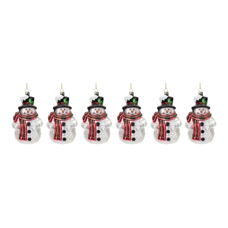 Set of 6 Glittered Glass Snowman Christmas Ornaments 5.25"