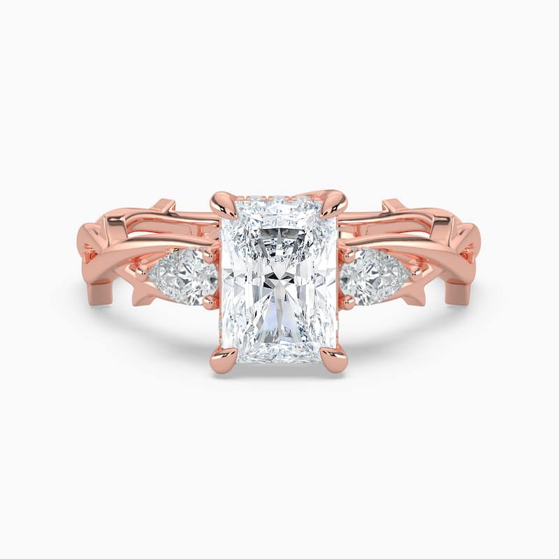 Auriya 14k Gold Radiant Lab Grown Diamond Thorn Vine Three Stone Hidden Halo Engagement Ring 1 to 5 ct. tw. (F-G, VS) - 4.5 - 2.50 carats - Rose