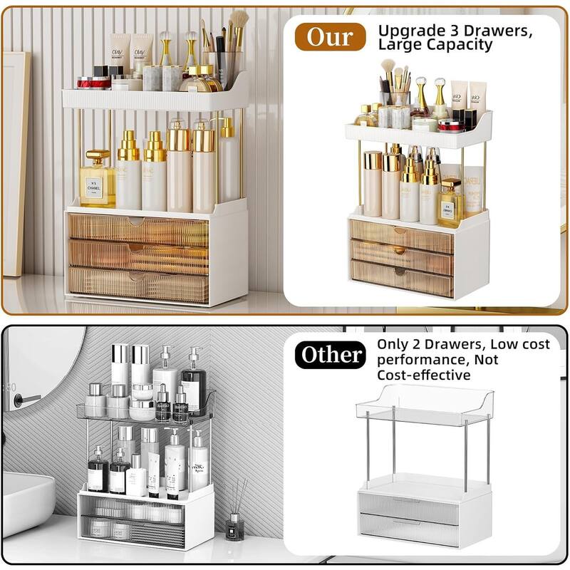 3 Drawers 2 Tier Makeup Organizer - Bathroom Counter Organizer