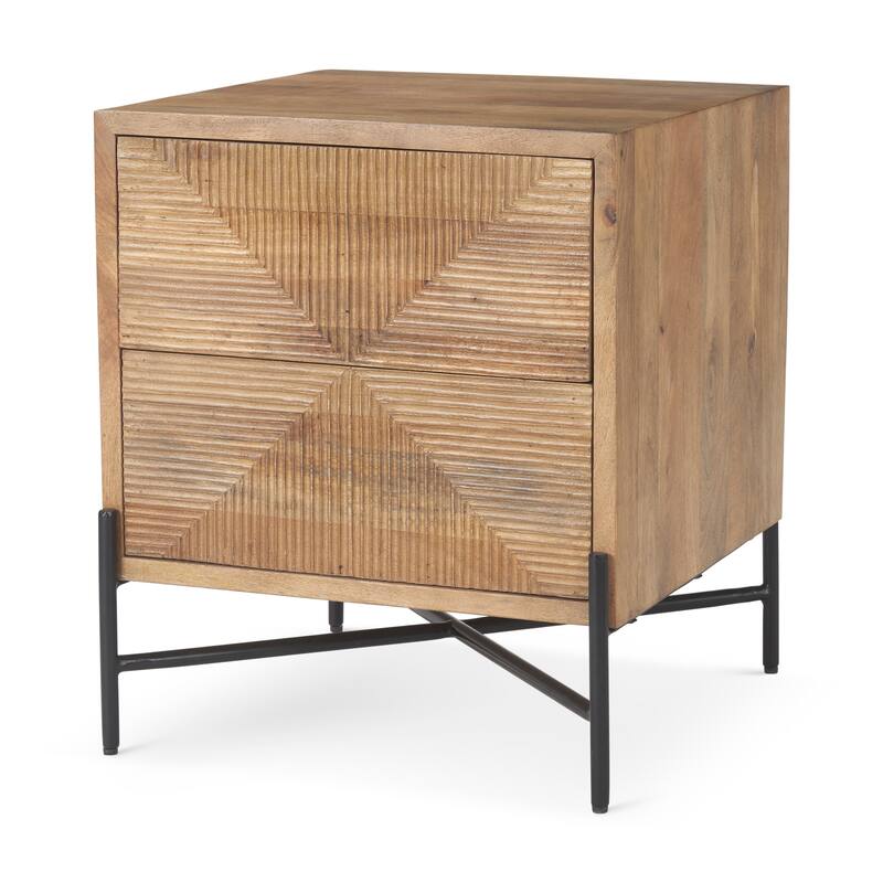 Cairo Light Brown Solid Wood w/ Black Iron Frame & 2 Drawer Accent Table - 22"L x 22"W x 26"H