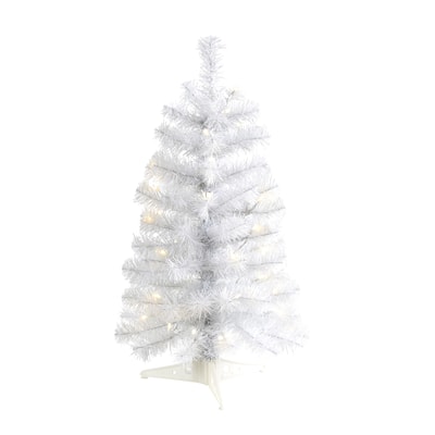 2’ Pre-Lit White Artificial Christmas Tree, Clear LED Lights - 2 Foot