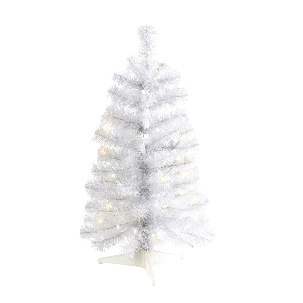 2’ Pre-Lit White Artificial Christmas Tree, Clear LED Lights - 2 Foot